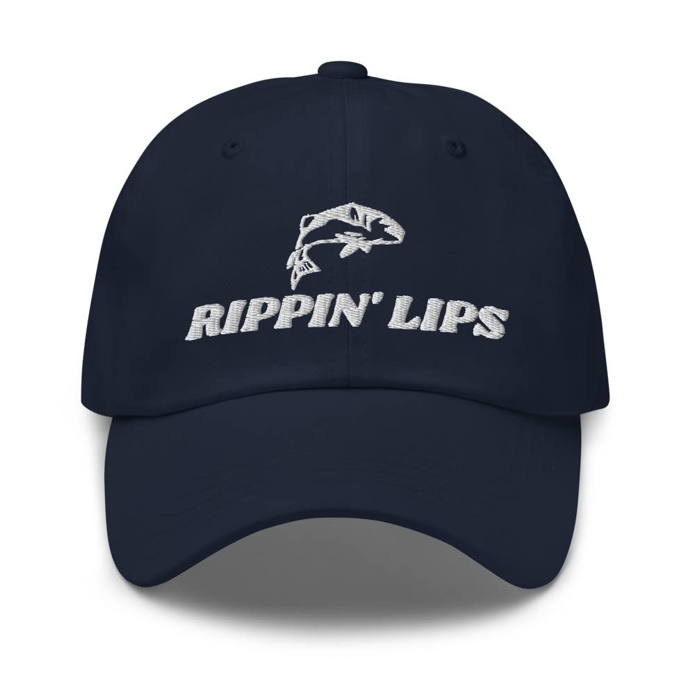Rippin Lips fishing hat with navy embroidery, ideal for sunny bass fishing days