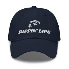 Rippin Lips fishing hat with navy embroidery, ideal for sunny bass fishing days