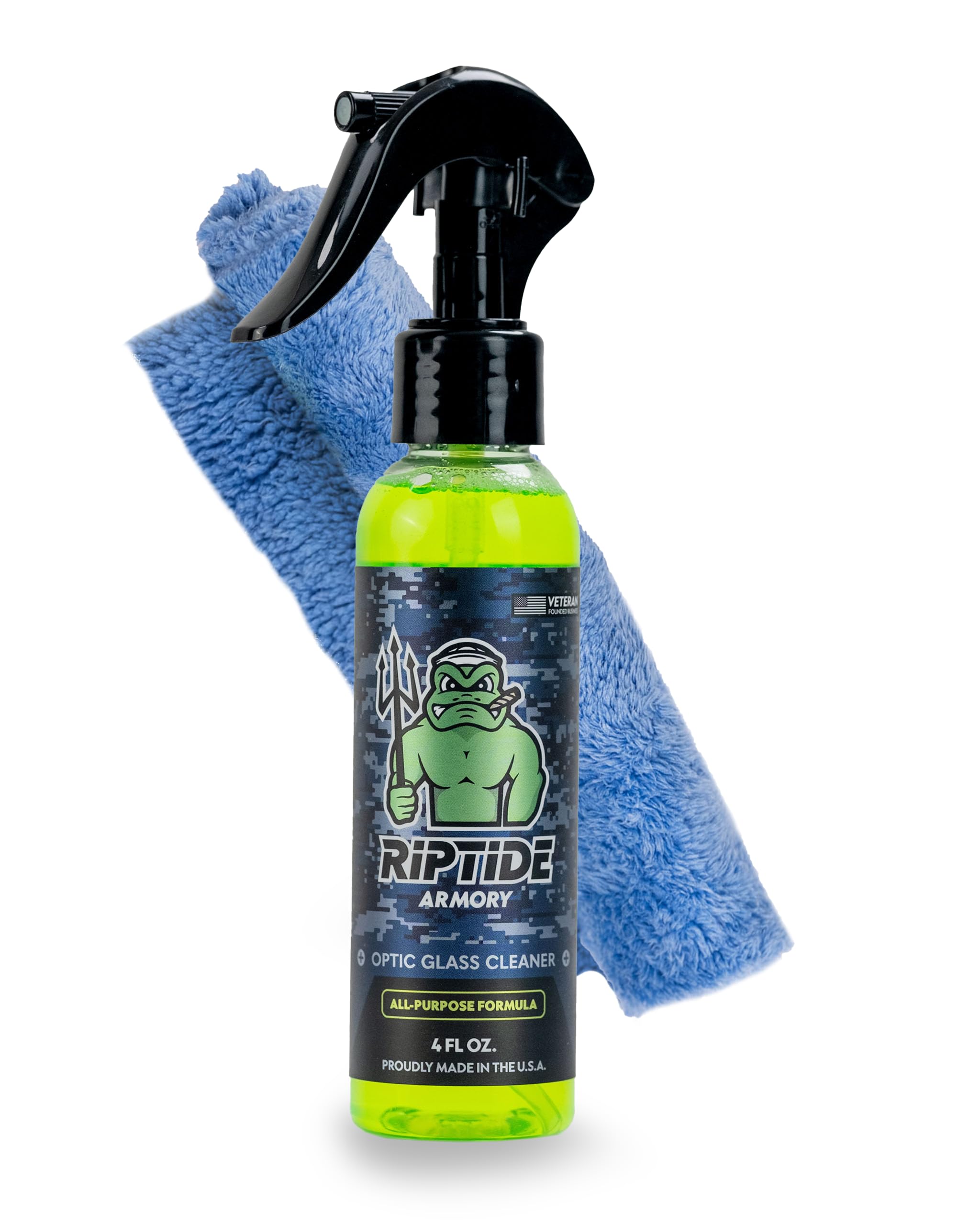 Riptide Armory Glass Cleaner bottle for streak-free optics.