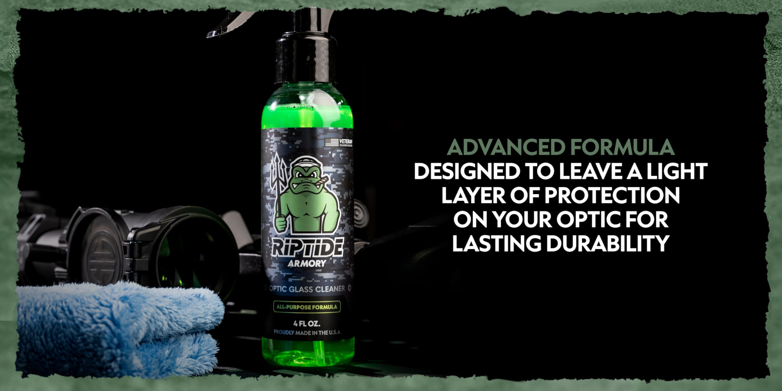 Riptide Armory microfiber wipe for smear-free reflections.