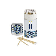 Rite Lite Shabbat matches in blue geometric gift box, ideal for elegant candle lighting ceremonies.