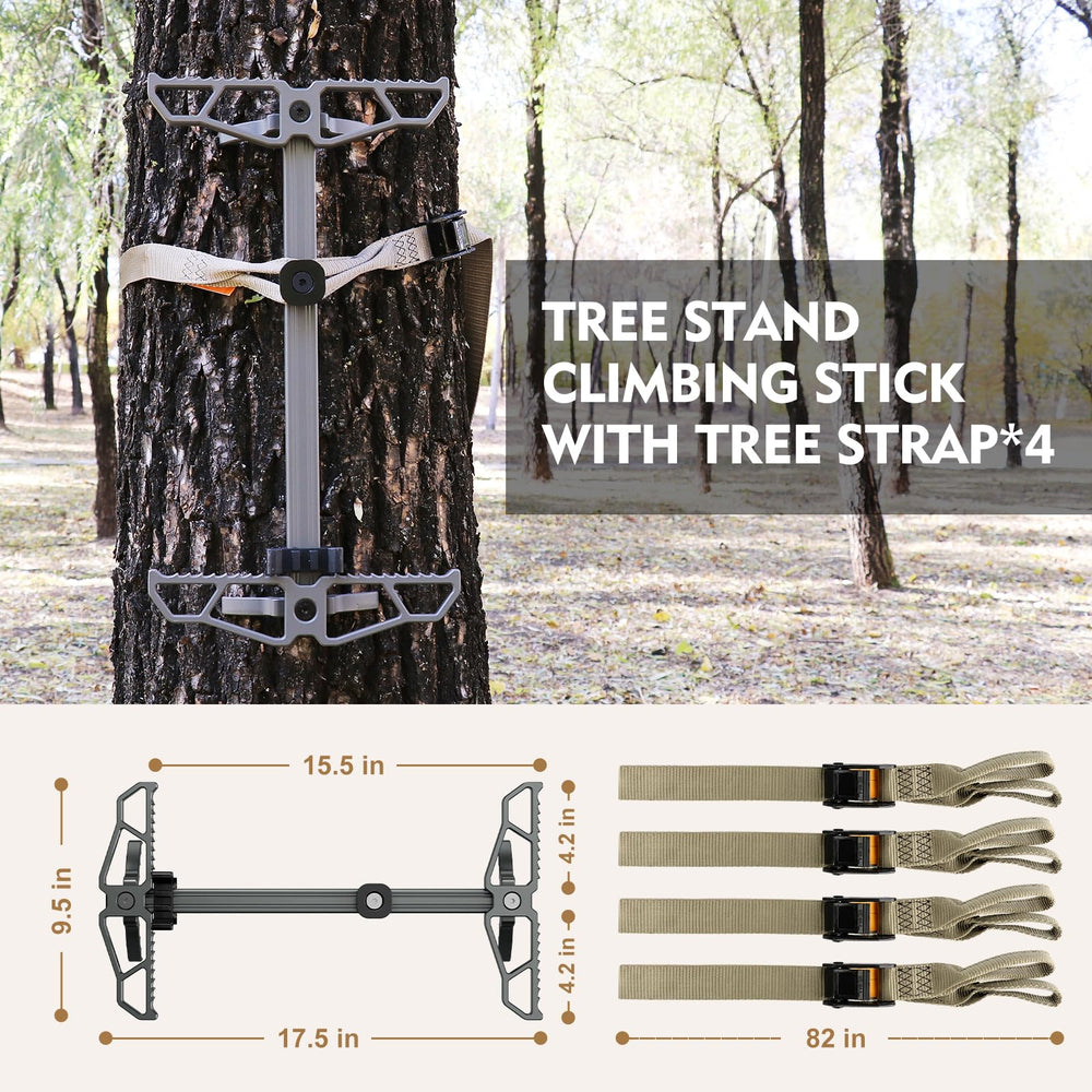 RiteAim climbing sticks v-shaped-brackets emphasize secure grip on trees during climbs
