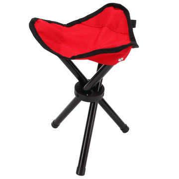RiToEasysports camping stool open with tripod legs on rugged ground
