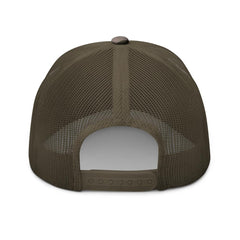 RIVEMUG camo feral trucker hat back closure enables quick size adjustment.