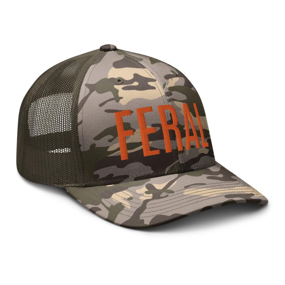 RIVEMUG camo feral hat front panel texture adds rugged outdoor look.