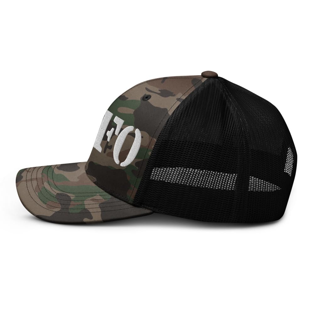 RIVEMUG FAFO camouflage trucker hat adjustable strap for outdoor wear.
