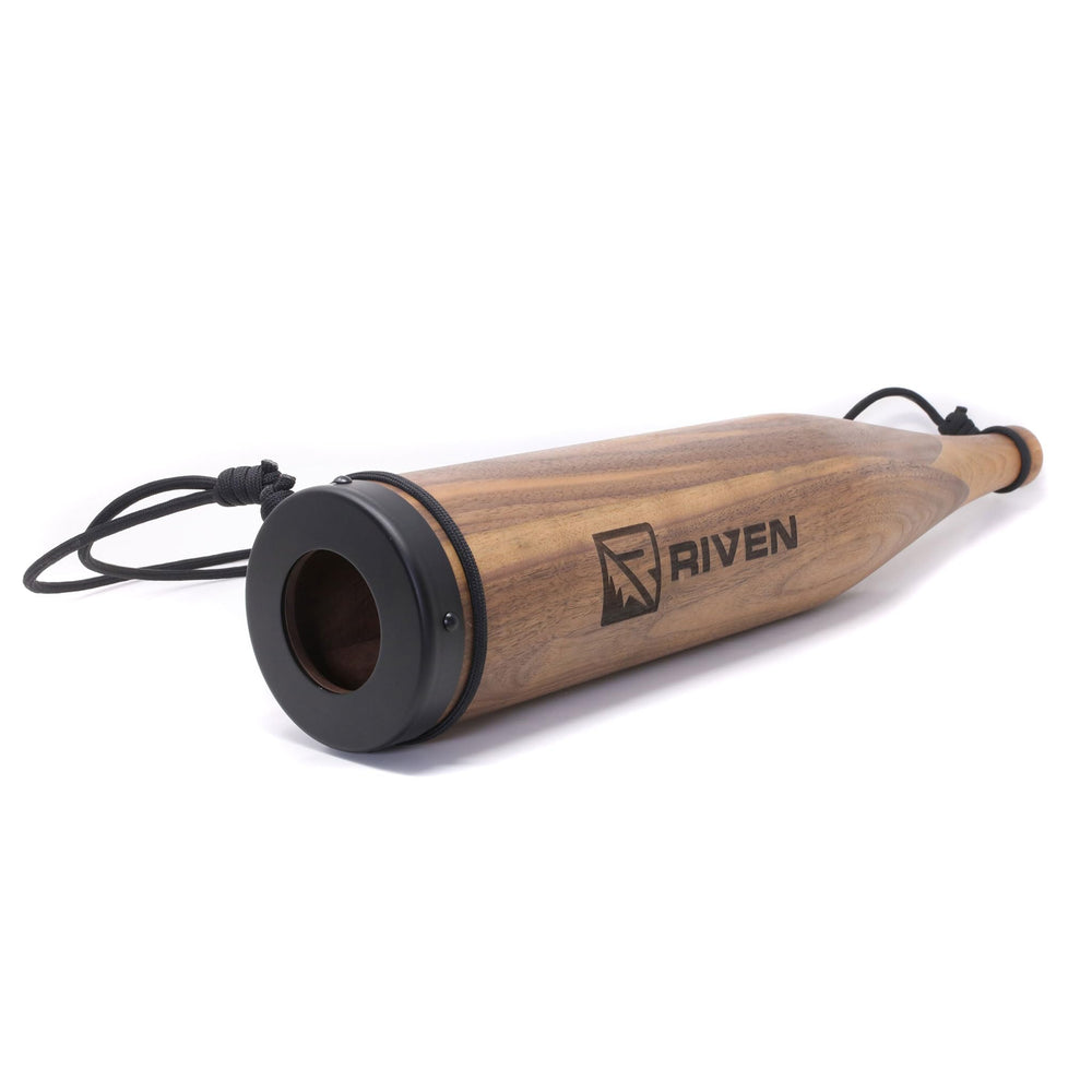 RIVEN Cambium elk bugle tube side closeup, riveted cap for long-term protection.