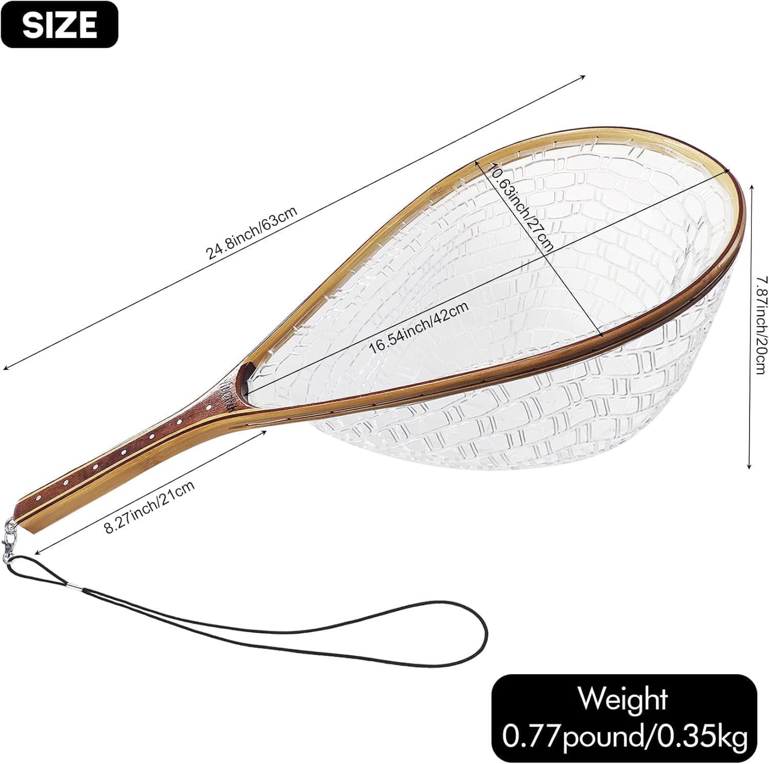 Riverruns long wooden net elastic safety rope extends reach to tools