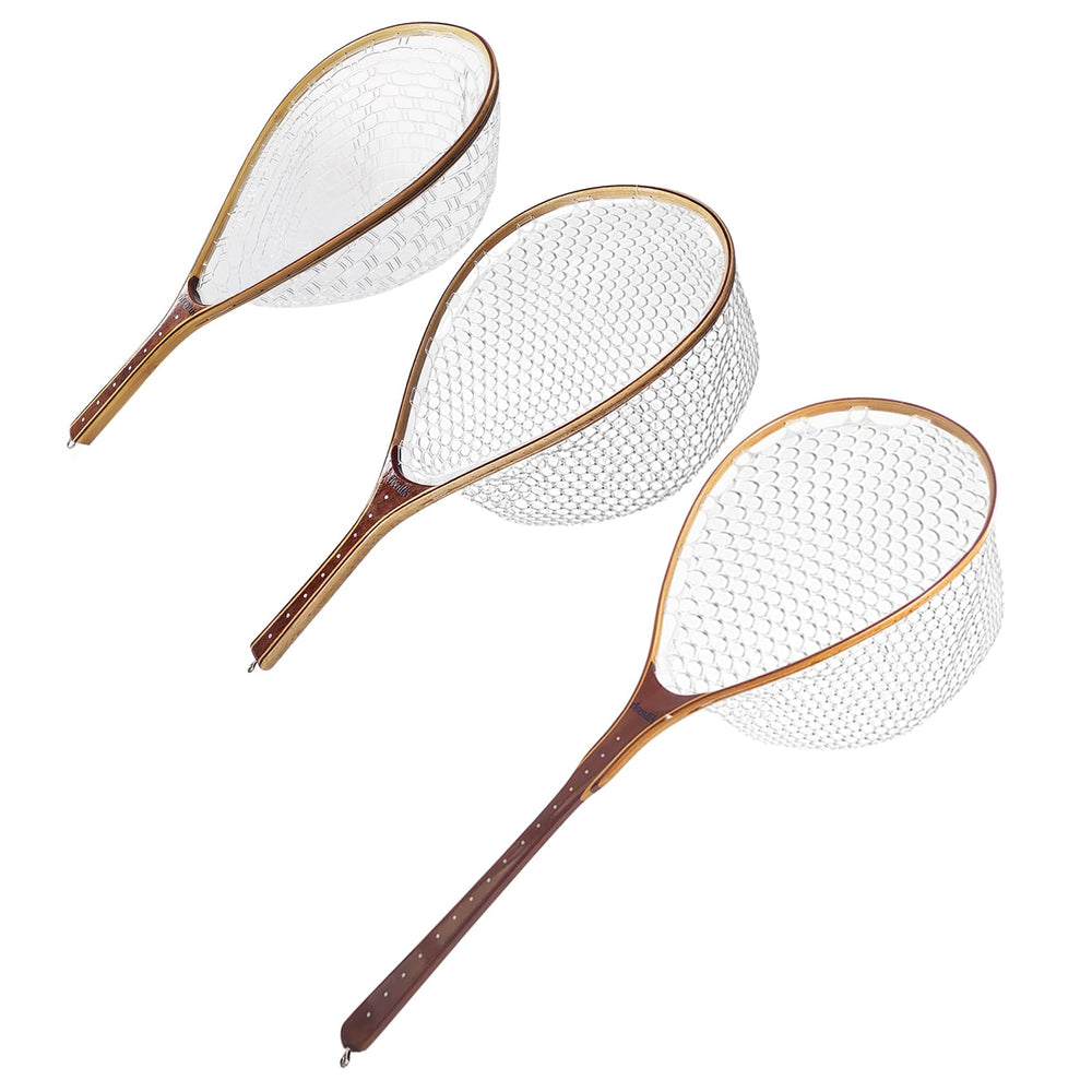 Riverruns wooden-frame hoop shows dimensions for versatile reach.