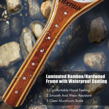 Riverruns wooden net hoop dimensions shown for larger fish handling.