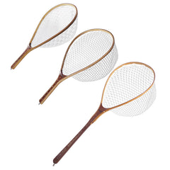Riverruns wooden-frame hoop shows dimensions for versatile reach.