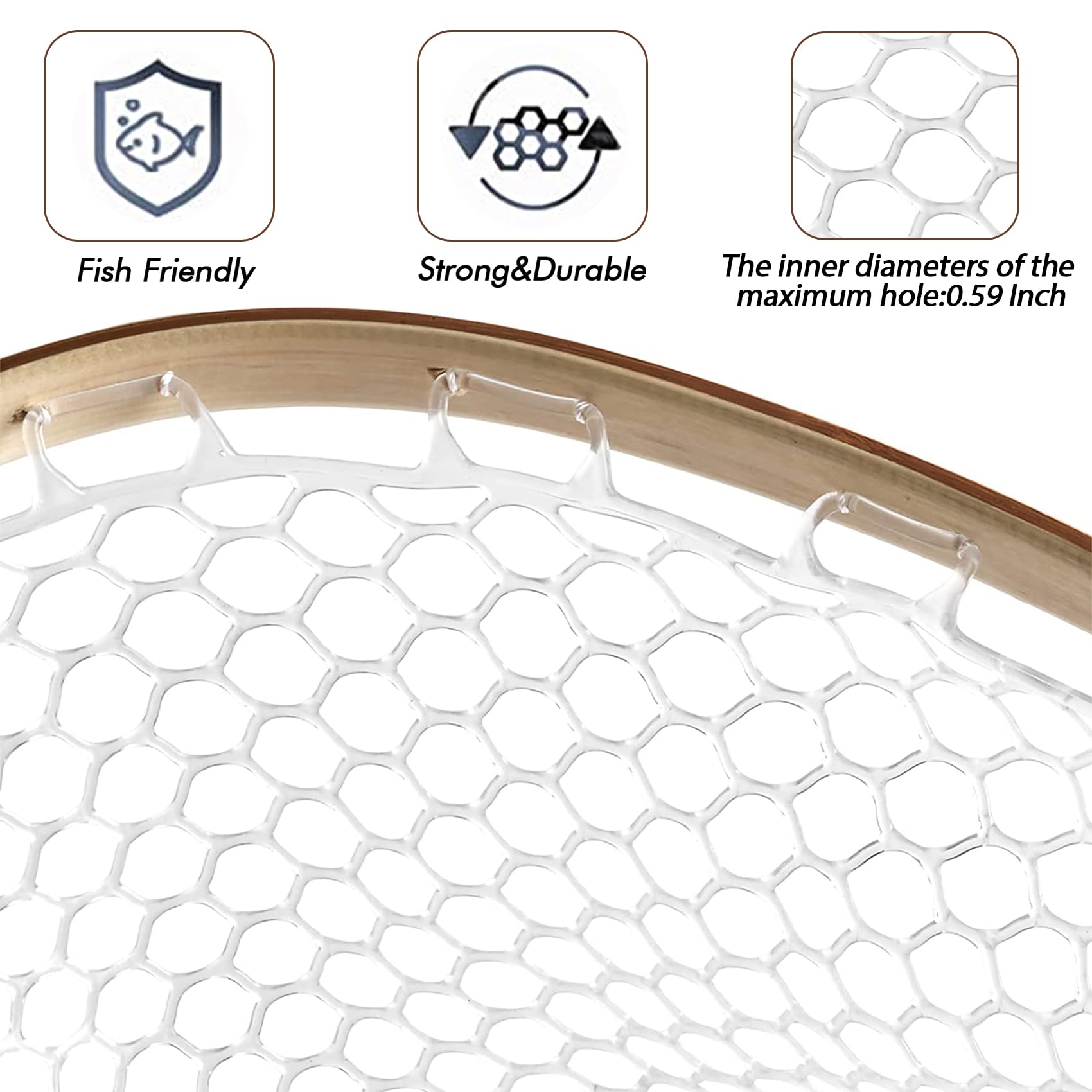 Riverruns soft rubber mesh nets gentle release and minimizes tangling.
