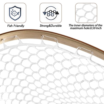 Riverruns soft rubber mesh nets gentle release and minimizes tangling.