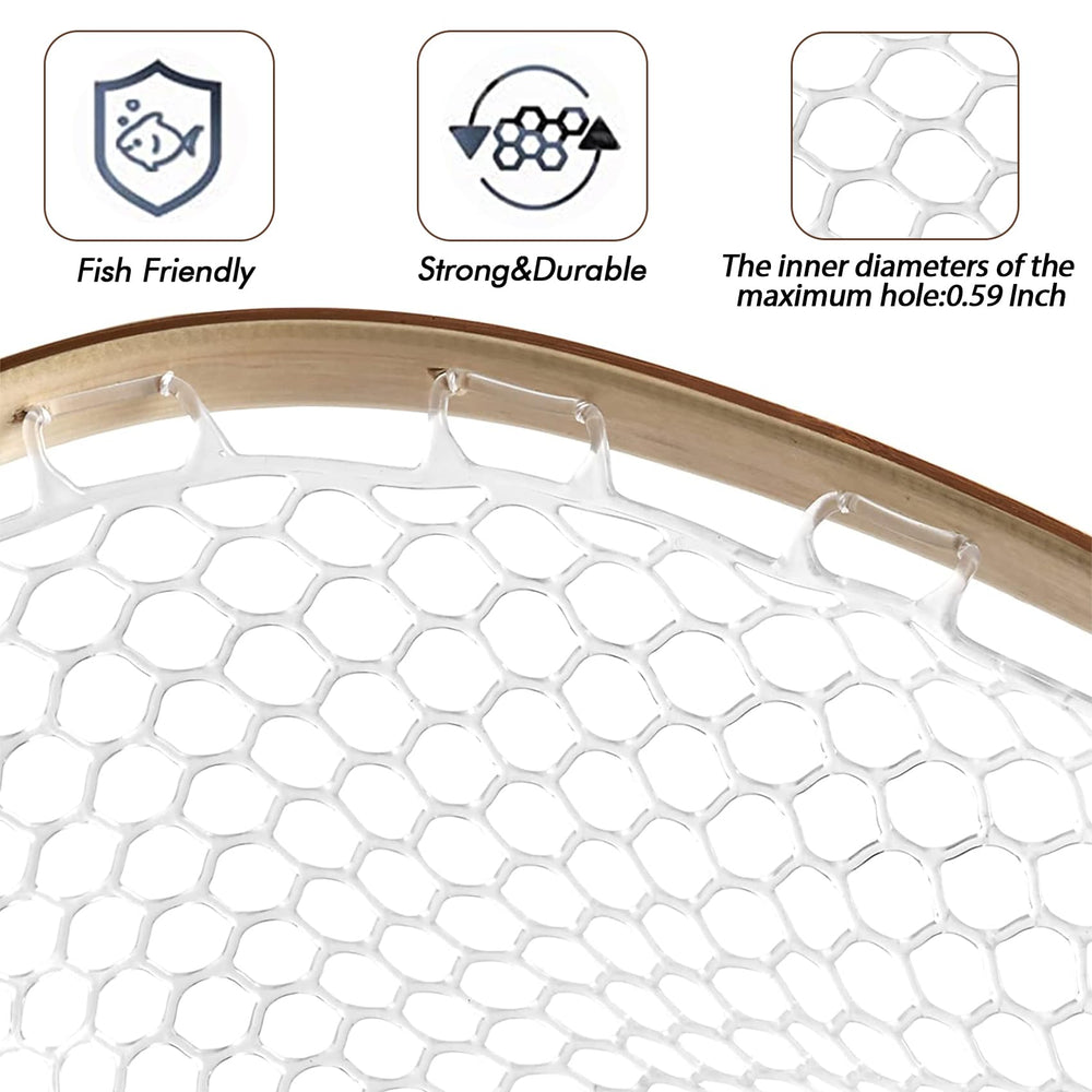 Riverruns soft rubber mesh nets gentle release and minimizes tangling.