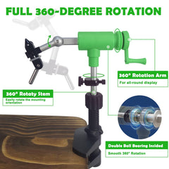 Riverruns N6201 II Gen Rotary Vise dual-bearing rotation detail for smooth, on-axis control.