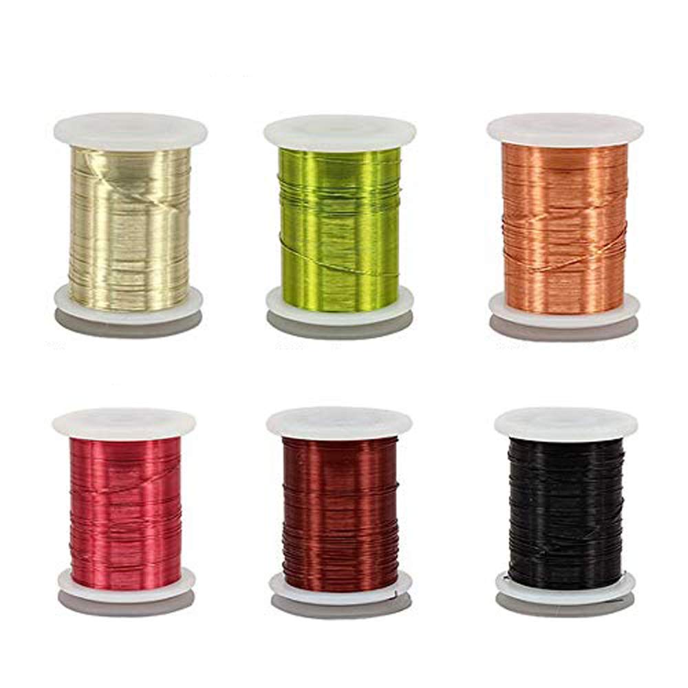 Riverruns Ultra Copper Wire 0.1mm 6-color pack: warm gold, champagne, leaf green, brown, black