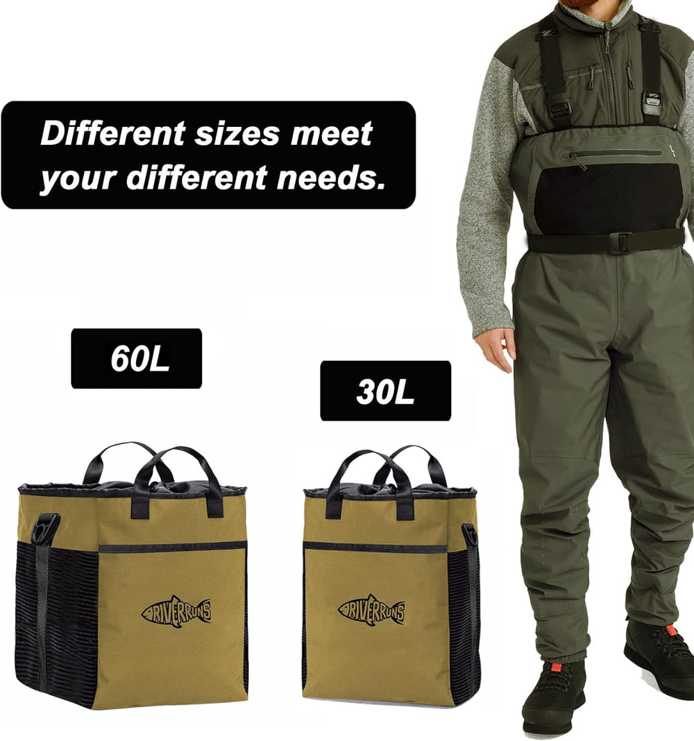 Riverruns Wader Bag is versatile for fishing, hiking, and camping
