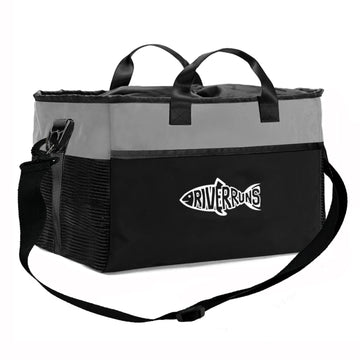 Riverruns vented-mesh wader bag showing air-drying design for gear