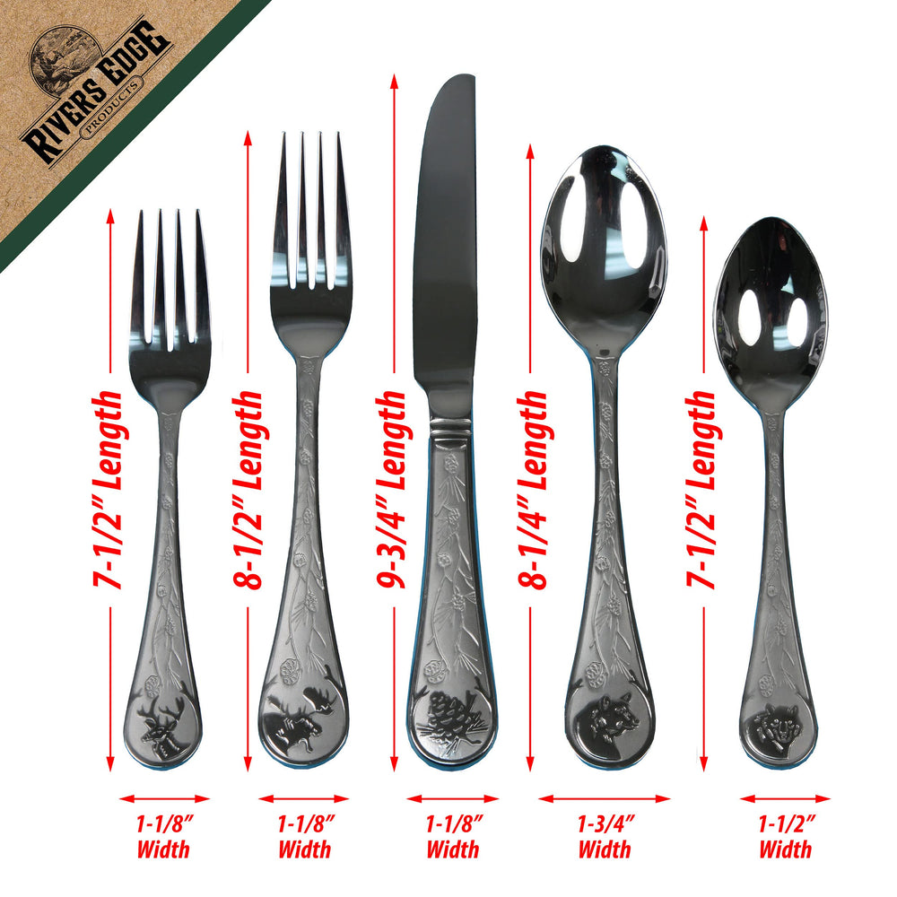 Rivers Edge rustic-handle design enhances grip and subtle elegance at table