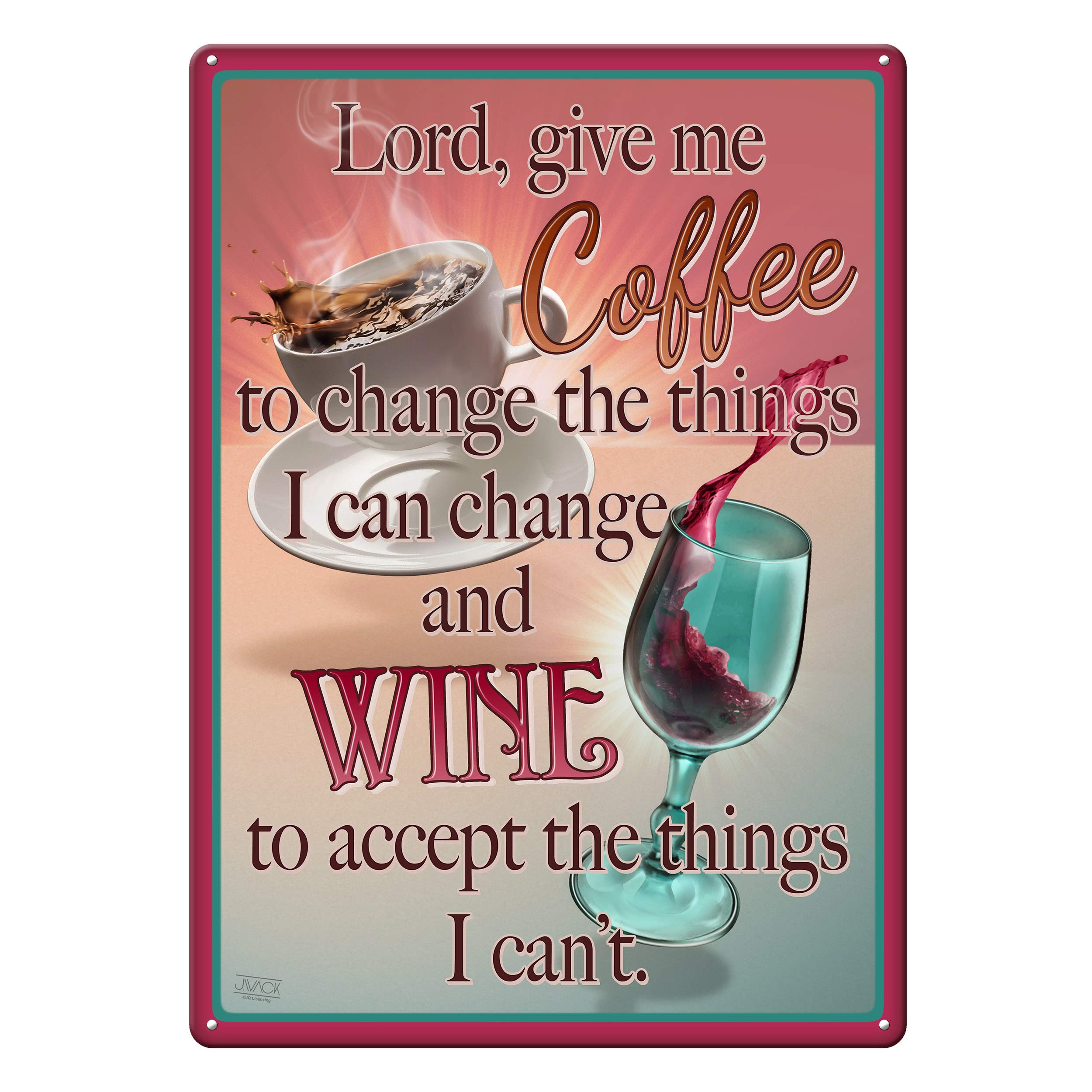 Rivers Edge Lord Give Me Coffee and Wine sign adds rustic charm to home or bar decor.