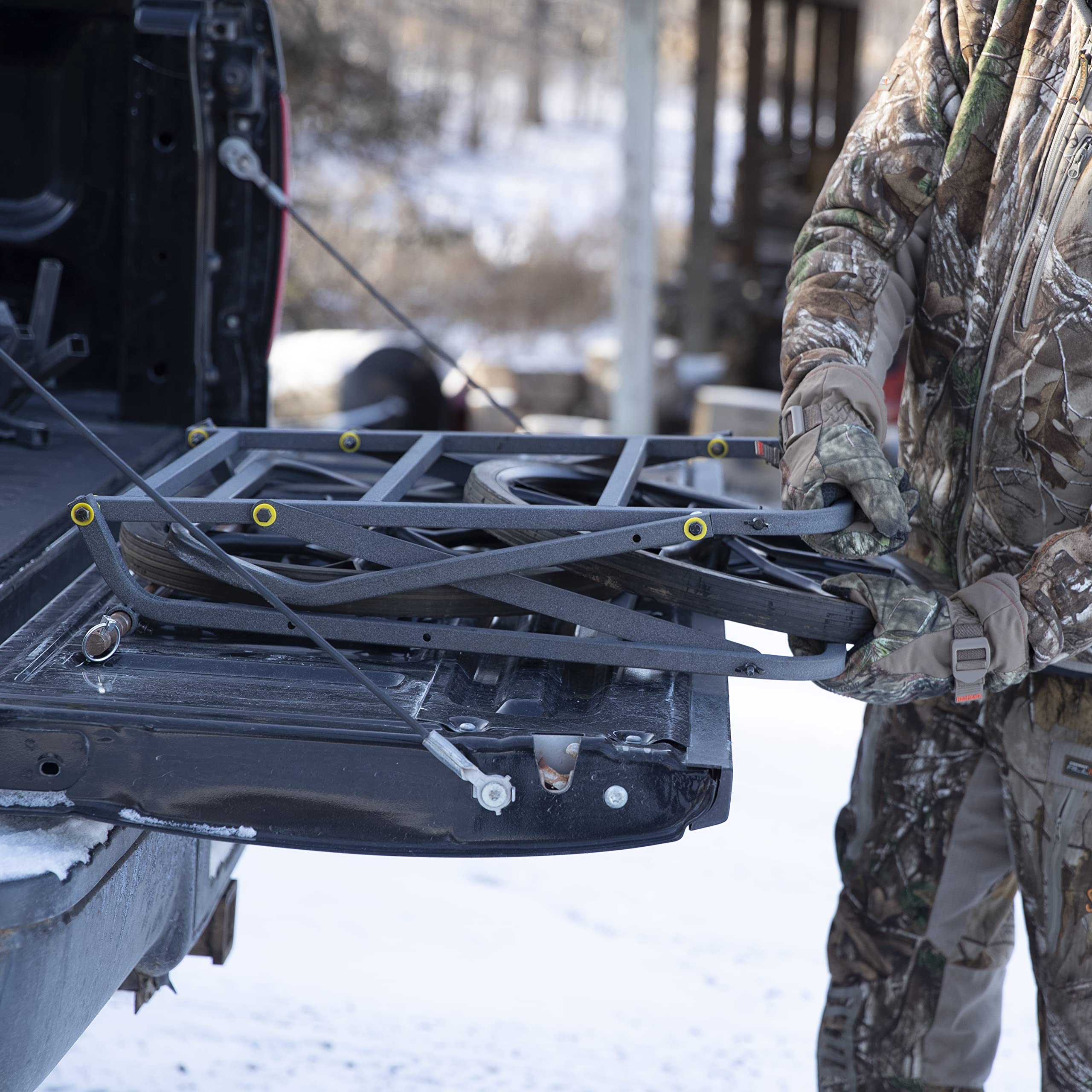 Rivers Edge RE790 steel wheels with solid rubber tires resist flats in rugged terrain.