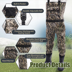 RIVERWANDPROT waders chest pocket closeup shows chest warmer and small-item storage