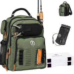 RIVOCK fishing backpack with rod holder secures gear on the go for quick shore setups.