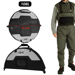 Bag opened flat showing circular changing mat for waders