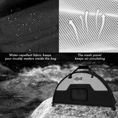 Carrying straps and compact folded storage for Rivruns wader bag