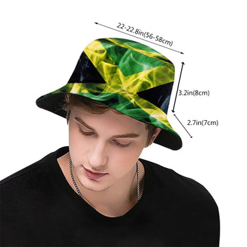 Close-up of lightweight polyester fabric of Jamaica flag bucket hat
