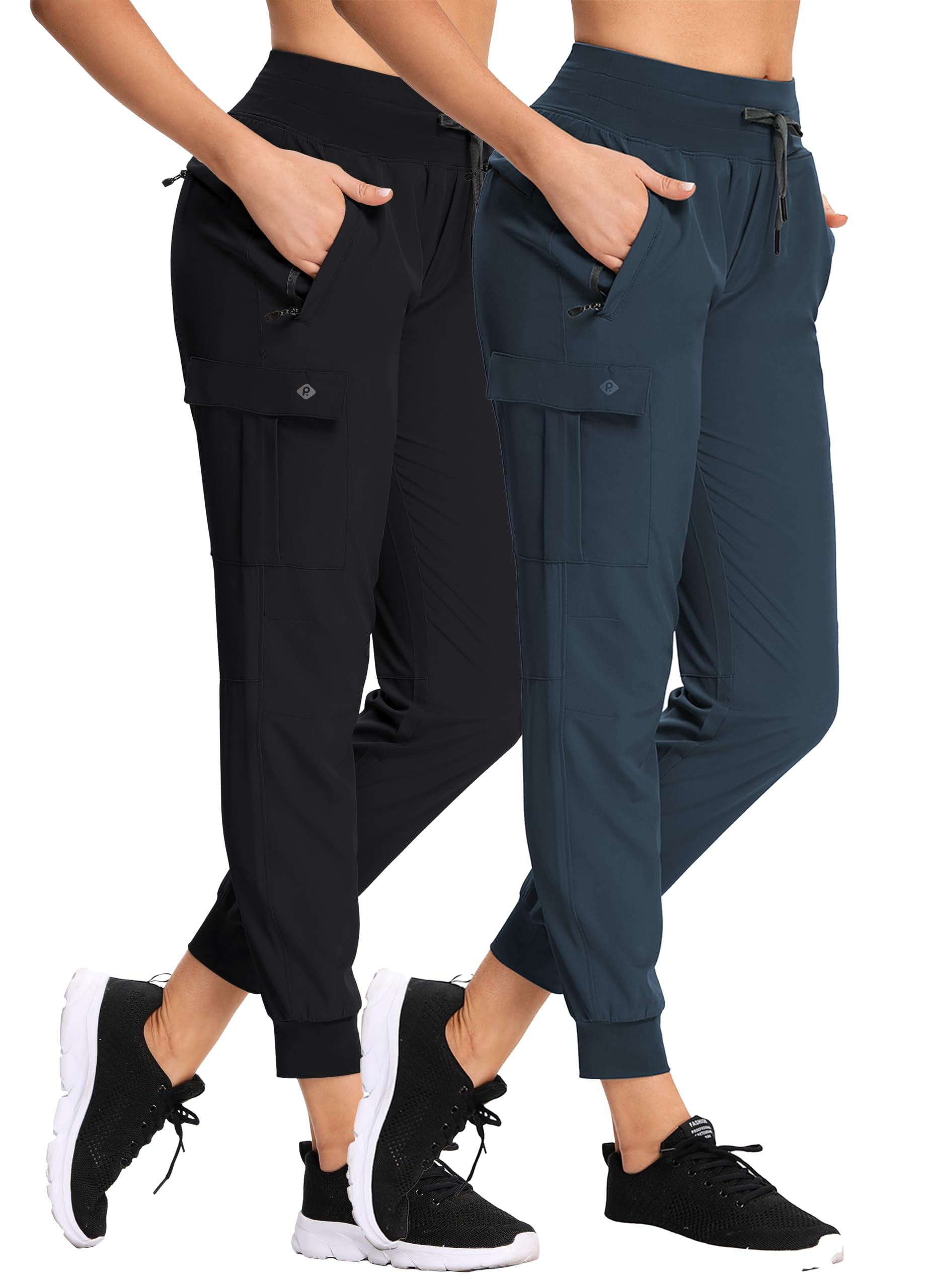 RlaGed women's lounge cargo hiking pants front view highlighting lightweight fabric and zip pockets for hiking