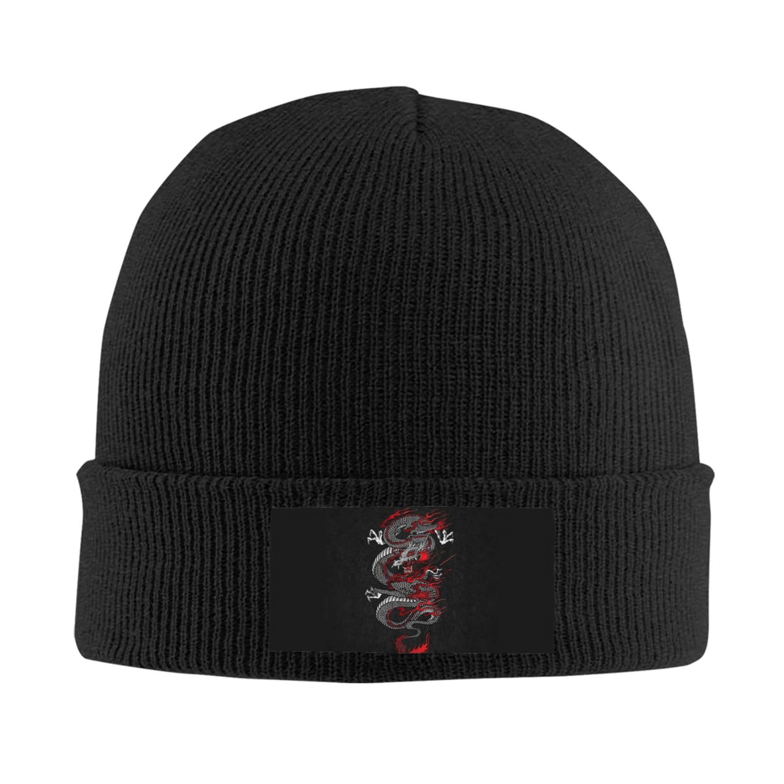Rmqsyhfz dragon knit beanie front view, warm and stylish.