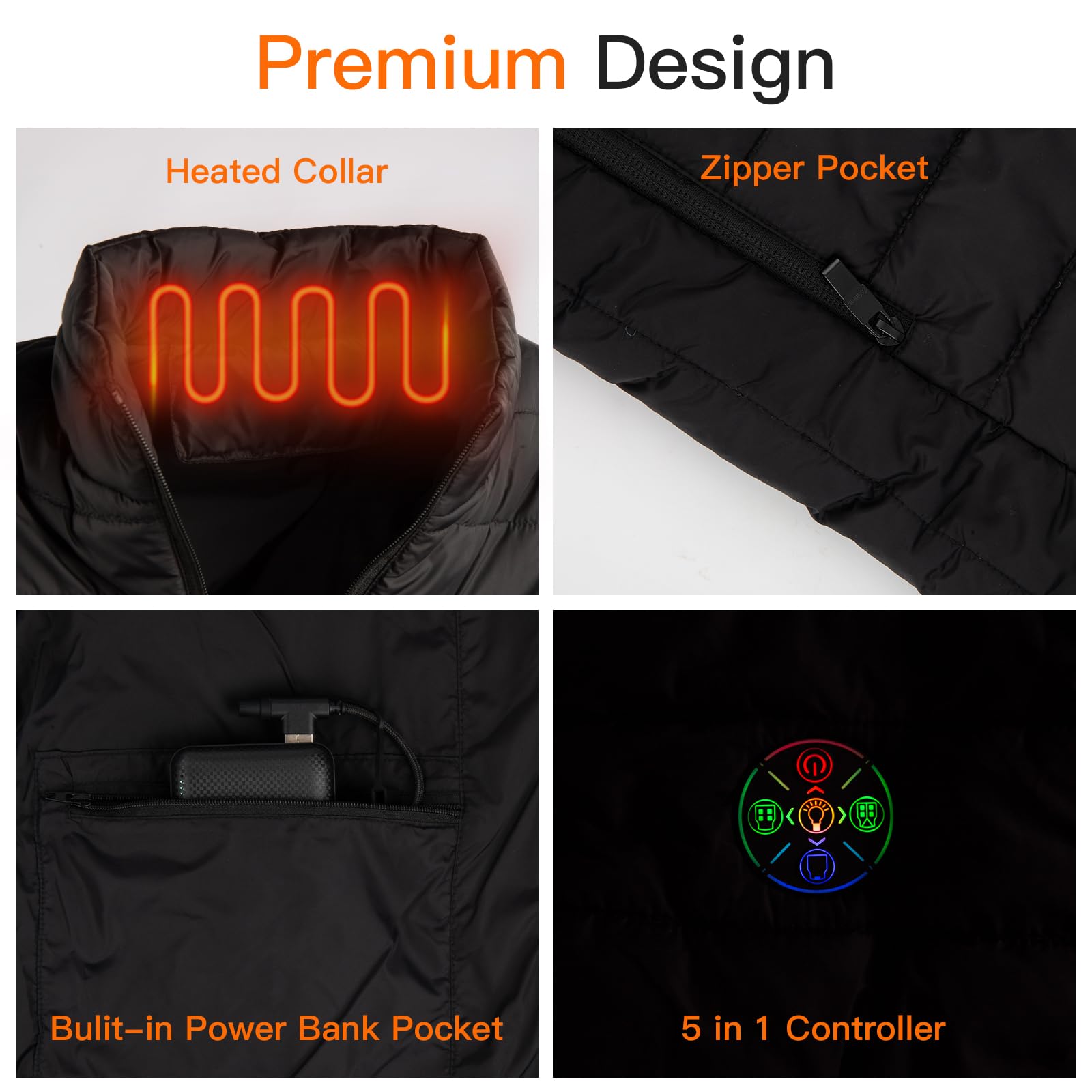 RNSSEZ heated vest 3-zone controller enables adjustable warmth in targeted areas.