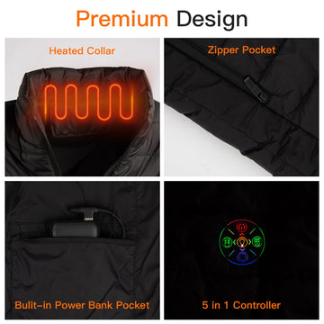 RNSSEZ heated vest 3-zone controller enables adjustable warmth in targeted areas.