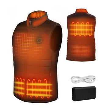 RNSSEZ heated vest front view showing compact design for outdoor wear.