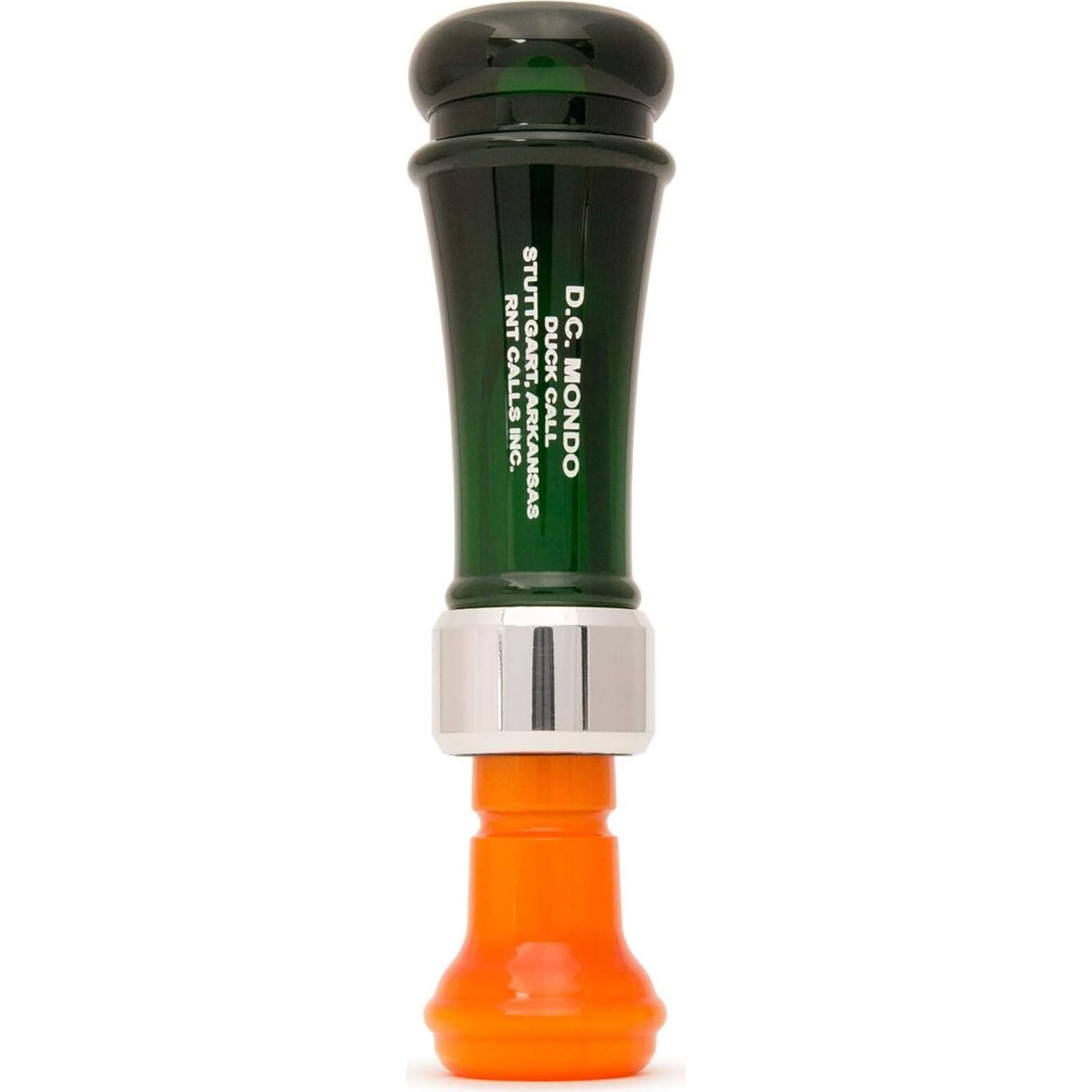 RNT DC Mondo acrylic duck call in action, delivering loud raspy mallard hen lick for confident calling.