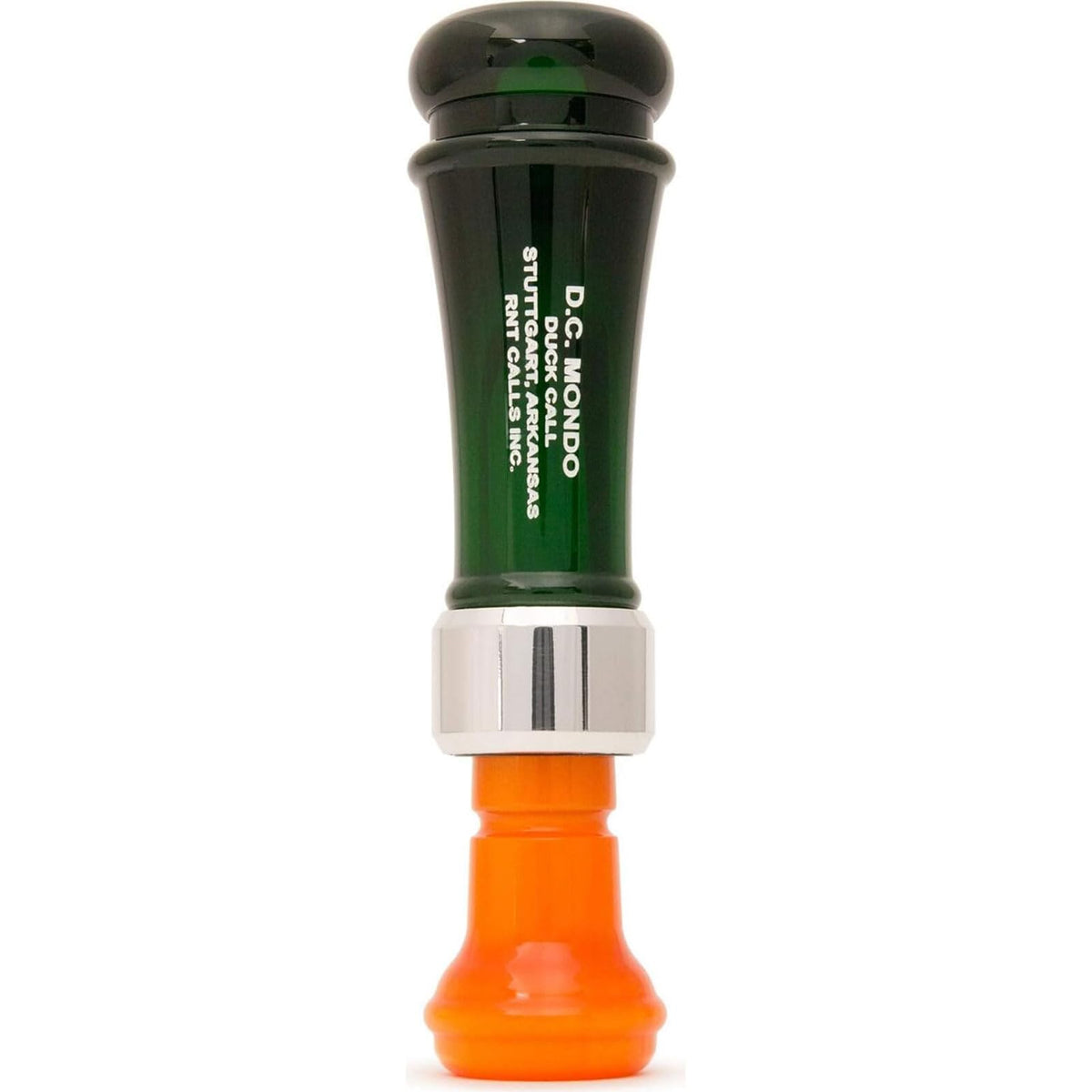 RNT DC Mondo acrylic duck call in action, delivering loud raspy mallard hen lick for confident calling.