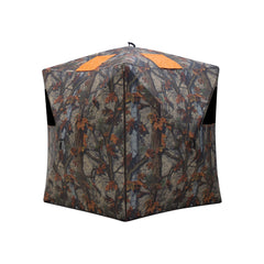 Road Runner portable hunting blind being carried in Bloodtrail Woodland color