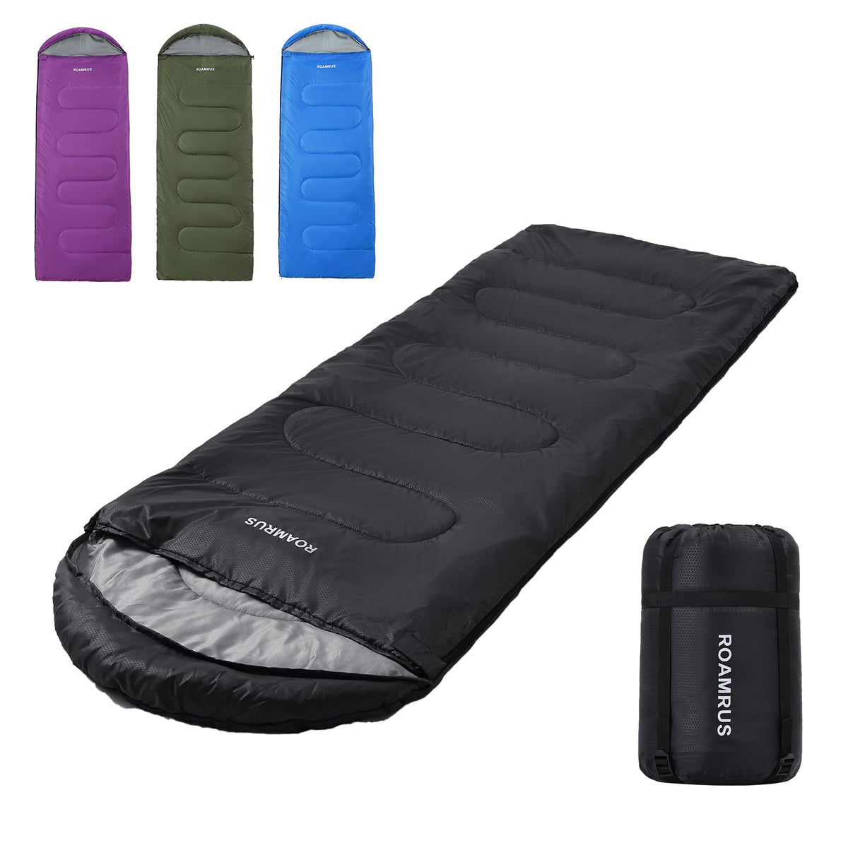 ROAMRUS 3-Season sleeping bag folded for compact travel and storage