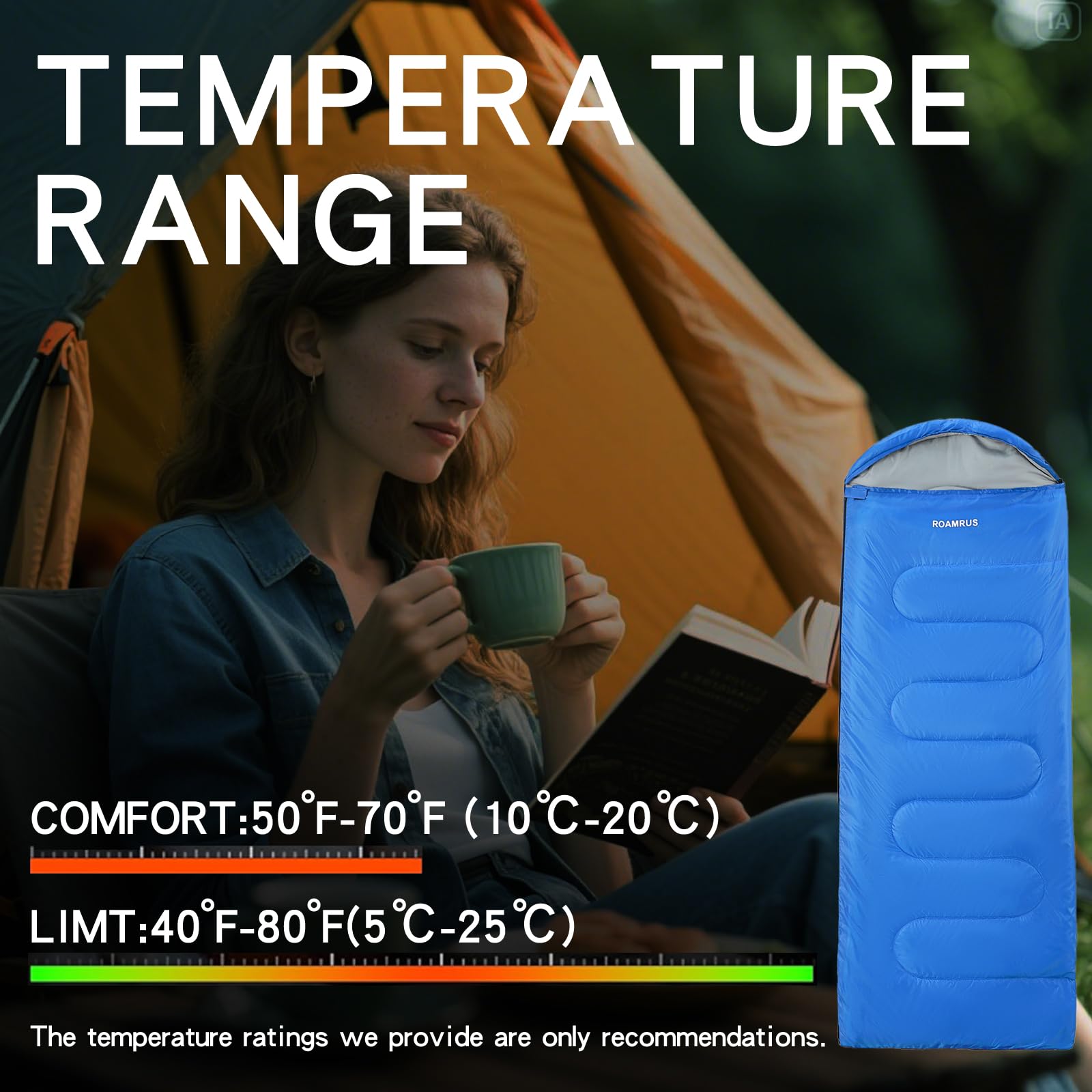 ROAMRUS 3-Season sleeping bag foot-zone vents illustrate airflow control for varied temperatures.