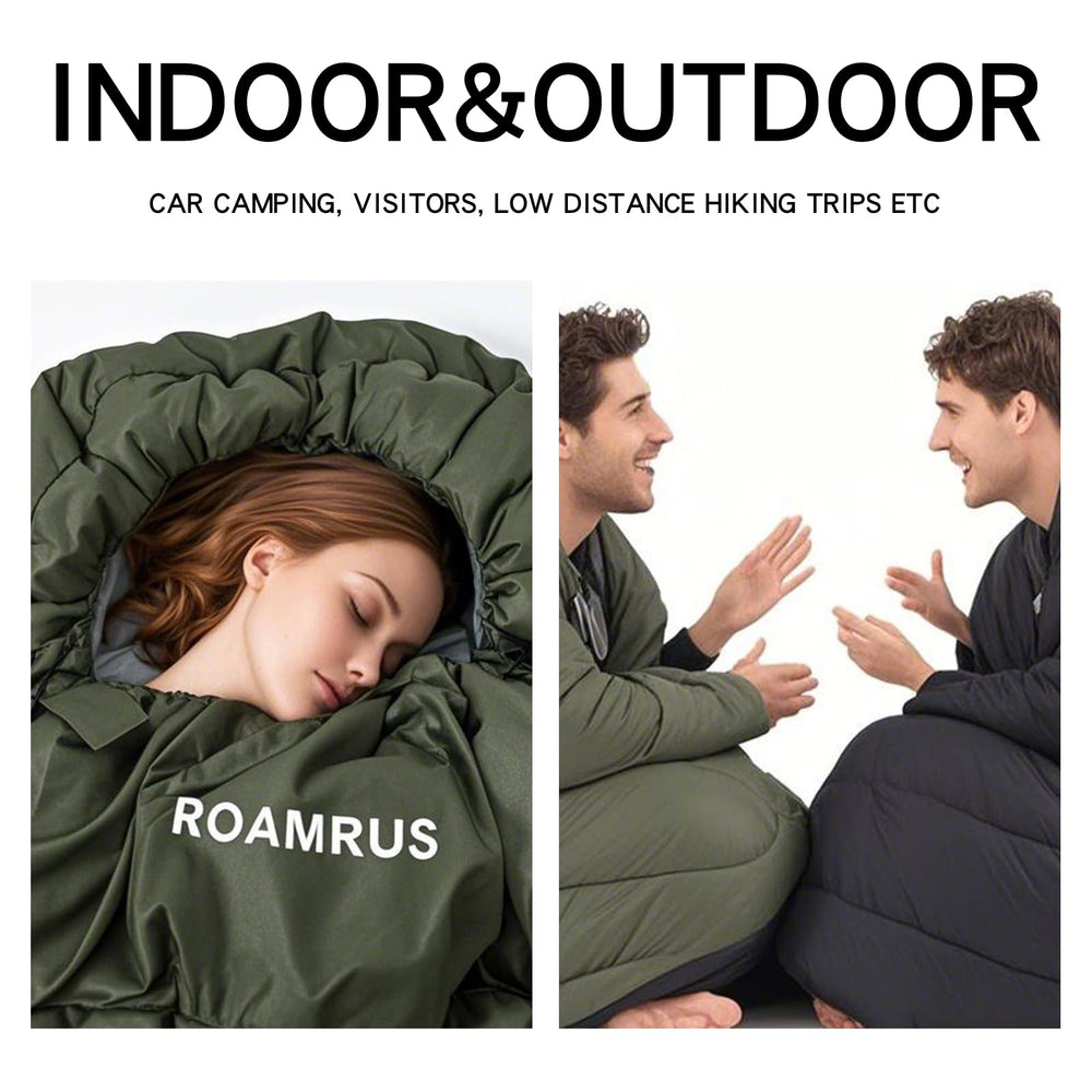 ROAMRUS 3-Season sleeping bag waterproof shell ready for damp or unpredictable weather.