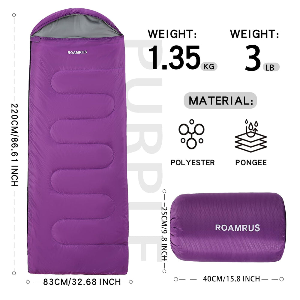 ROAMRUS sleeping bag with storage drawstring enables compact packing.