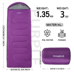 ROAMRUS sleeping bag with storage drawstring enables compact packing.