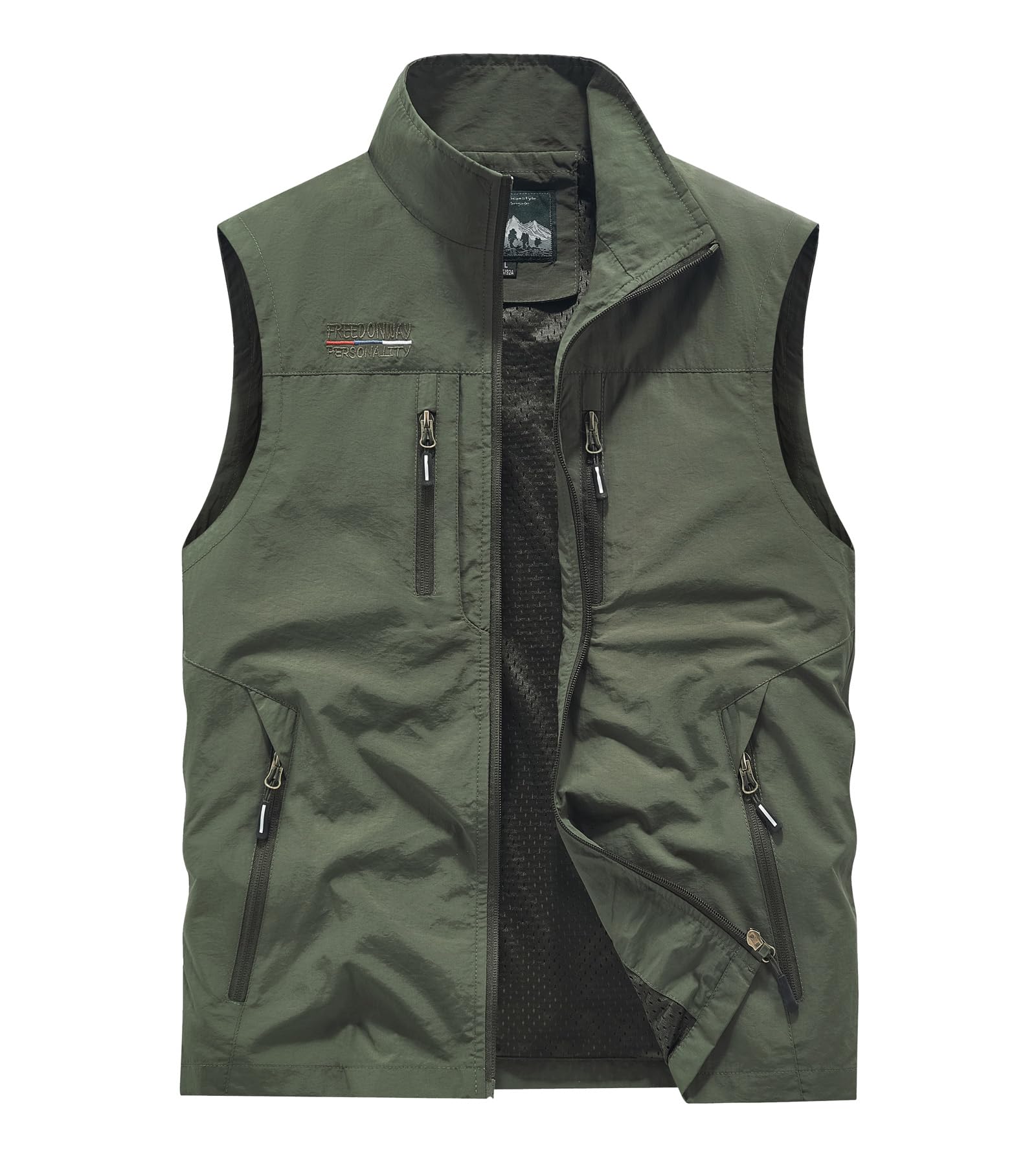 ROAMUNCH men's outdoor utility vest with stand collar for durable everyday layering.