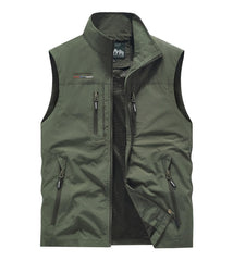 ROAMUNCH men's outdoor utility vest with stand collar for durable everyday layering.