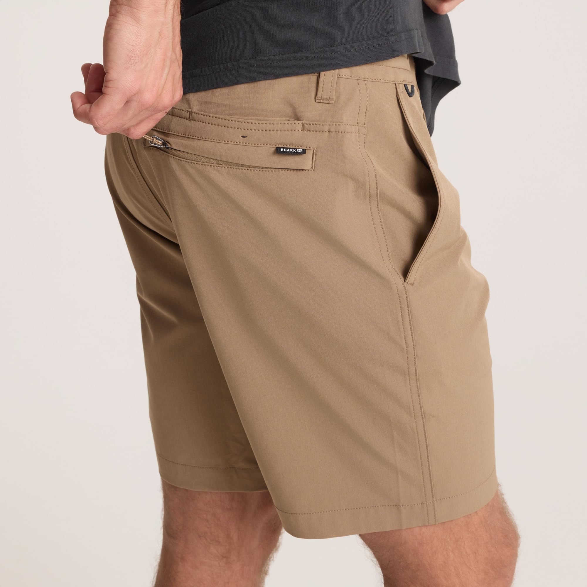 Roark Hytide shorts fabric closeup showing breathable, quick-dry weave