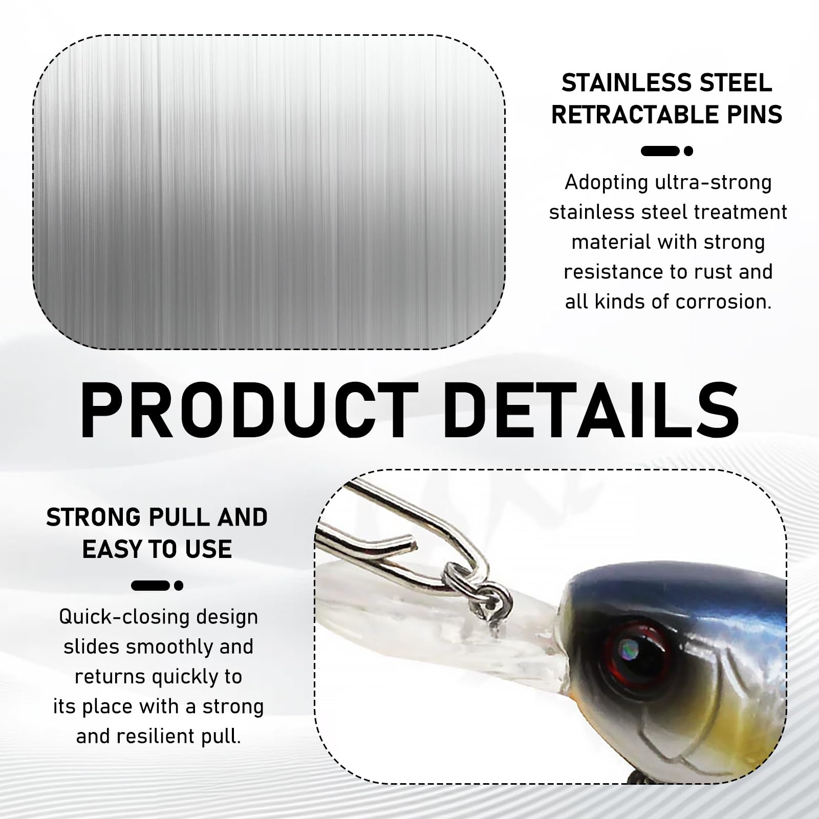 Clip weight detail: 0.3 g per piece in 100-piece pack