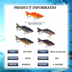 Five robotic fishing lures with storage box