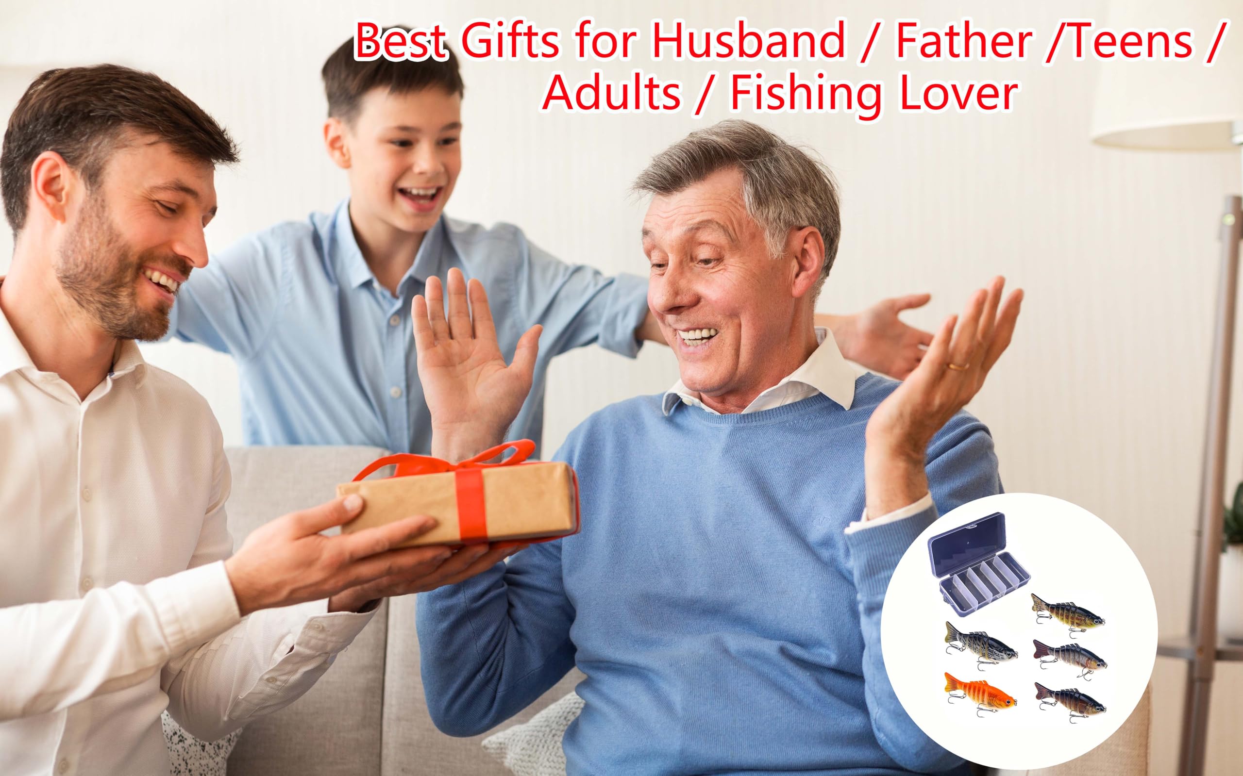 Product packaging showing 5 lures and storage box
