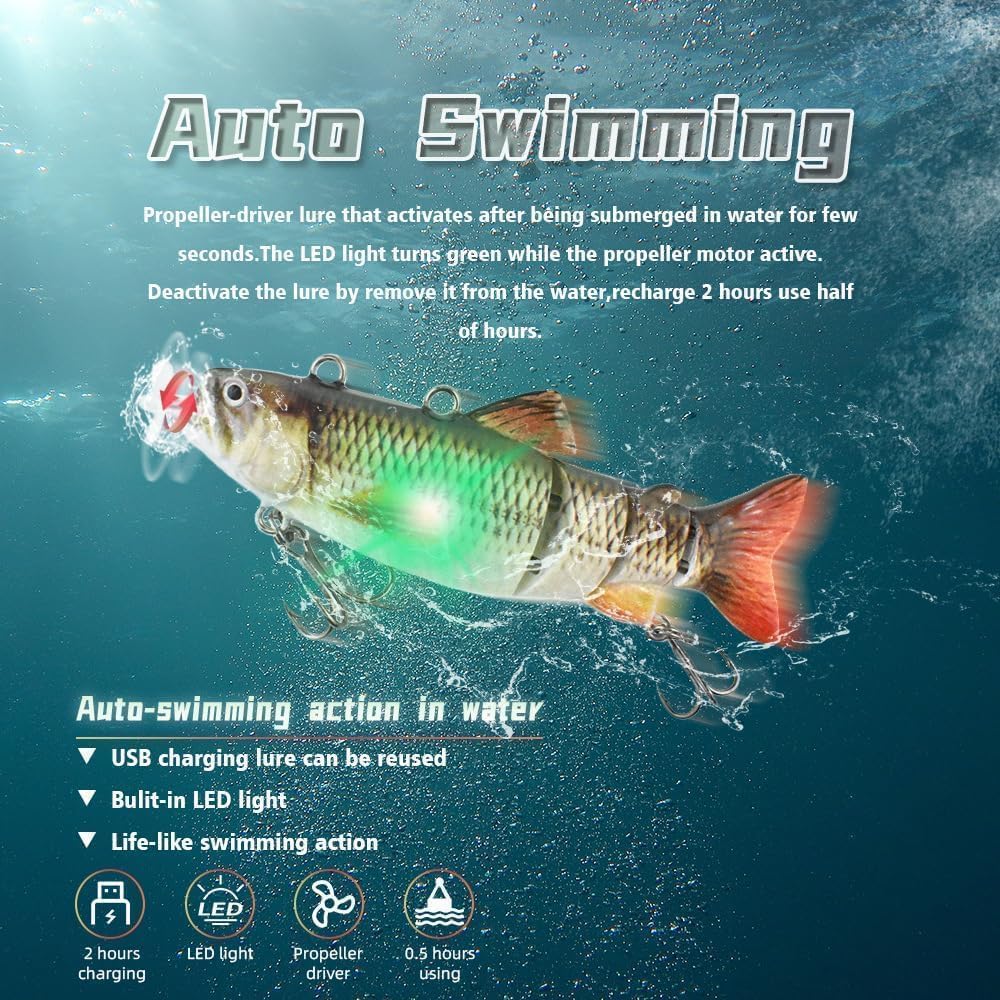 Robotic Fishing Lure side swim demonstrates multi-joint body for realistic prey.